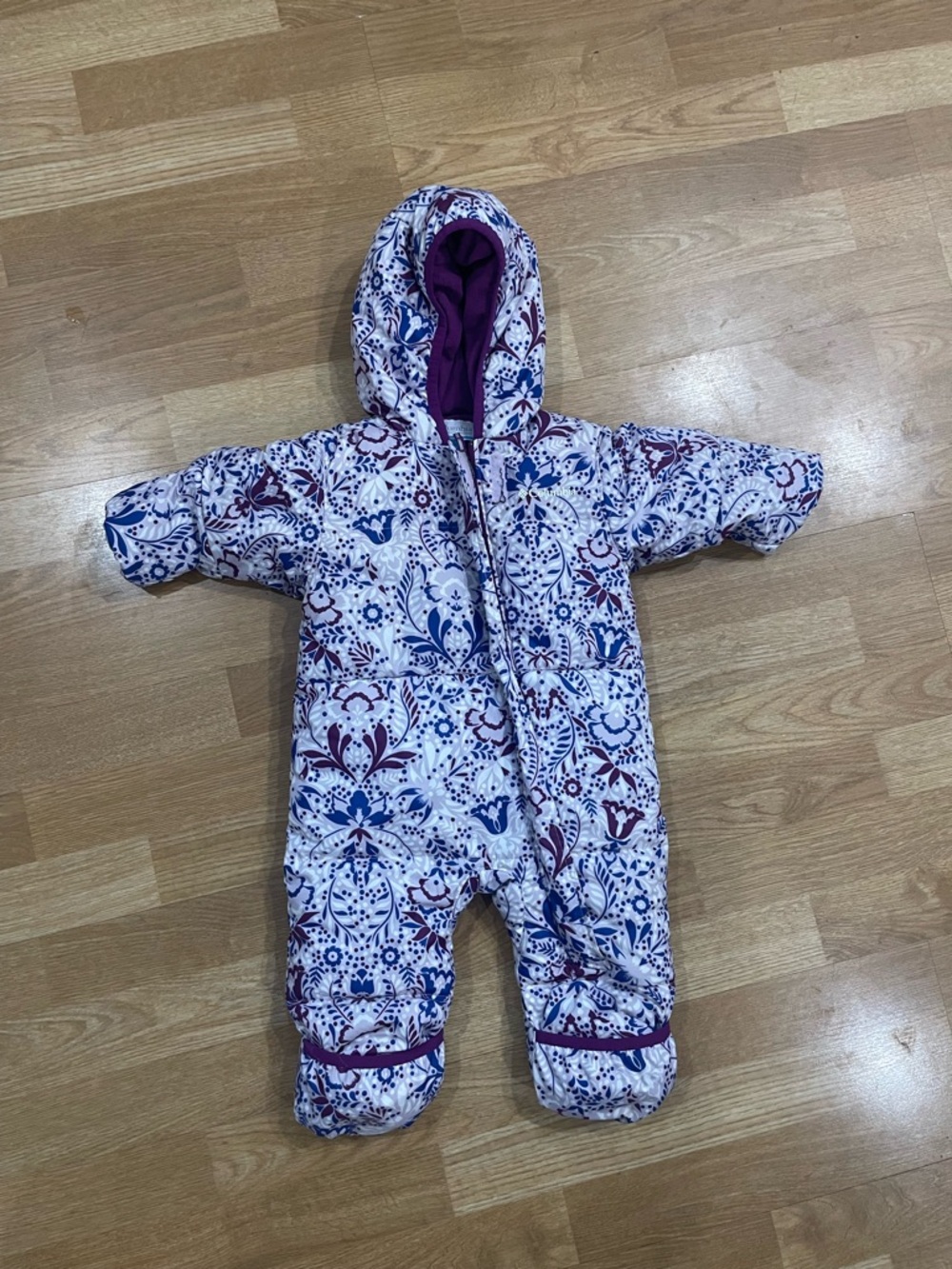Columbia Purple and Blue Floral Hooded Baby One-Piece Snowsuit
